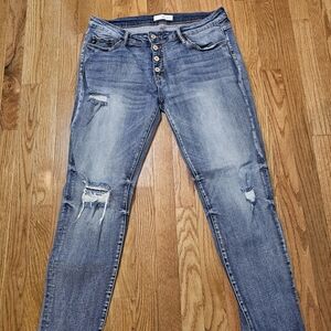 KanCan Light Blue Distressed Boyfriend Jeans with Button Fly